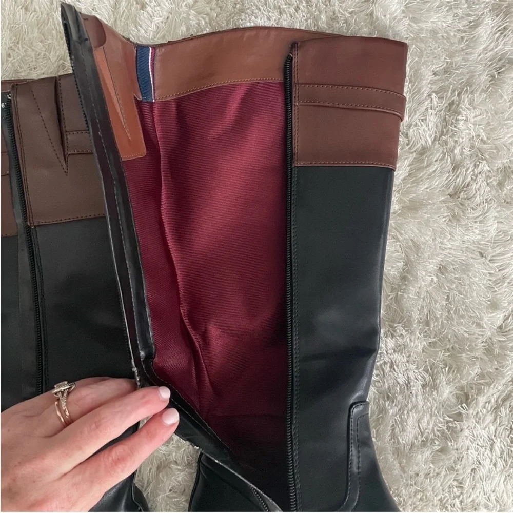 Tommy Hilfiger Black Tan Full Zip Riding Boots Size 6.5
